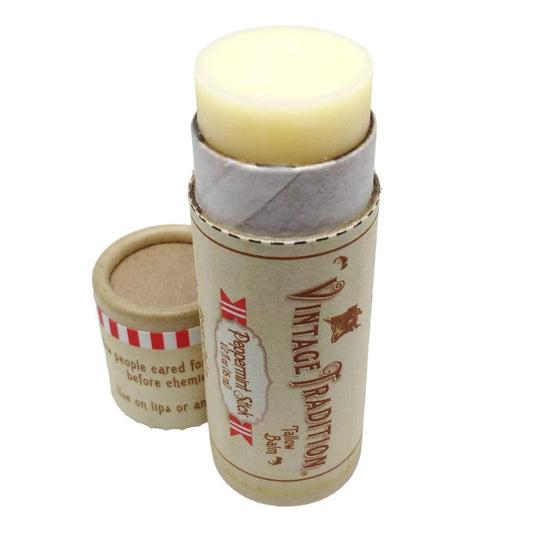 Vintage Tradition Moisturizing Beef Tallow Lip Balm - Tube Lip Moisturizer with Peppermint Essential Oil Hydrates & Soothes Dry Lips - Grass-Fed
