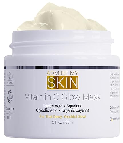 Vitamin C Mask for Face - Brightening Face Masks Skin Care Contains Glycolic Acid and Lactic Acid + Squalane Oil - Hydrating Beauty Face Mask
