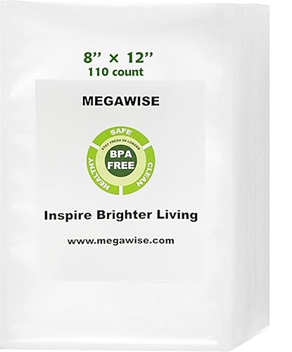 MEGAWISE Vacuum Sealer Bags (8''x 12''-110pcs) for Food Freshness Preservation, BPA Free Vacuum Storage Bags for Food or Sous Vide, Seal…