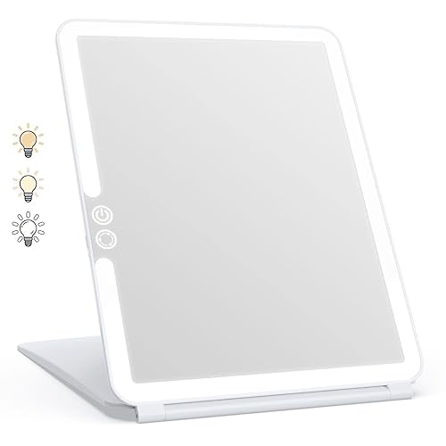 WEILY Portable Travel Mirror Makeup Mirror with 72 LED Lights, Touch Screen Three Colors Dimmable,Ultra Thin, 2000 mAh USB Rechargeable Foldable