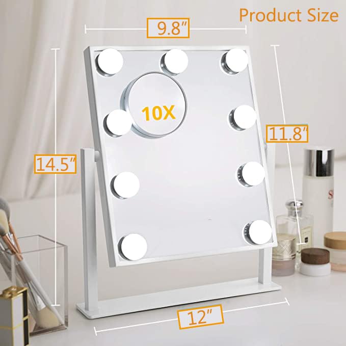 IMEASY Vanity Mirror with Lights?Hollywood Lighted Makeup Mirror with 3 Color Modes and 9 Dimmable Diamond LED Light Bulbs Detachable 10X