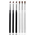 JERCLITY 6pcs French Tip Nail Brushes Set 3pcs Half Moon Shape Silver Handle 3pcs Oblique Head Black Handle Nail Brushes UV Gel Acrylic Painting