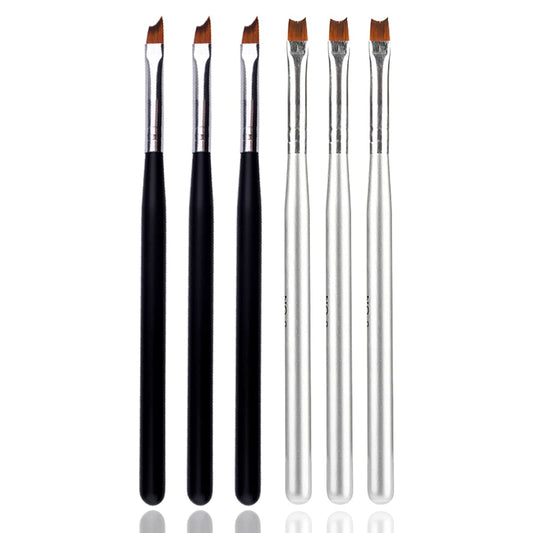 JERCLITY 6pcs French Tip Nail Brushes Set 3pcs Half Moon Shape Silver Handle 3pcs Oblique Head Black Handle Nail Brushes UV Gel Acrylic Painting