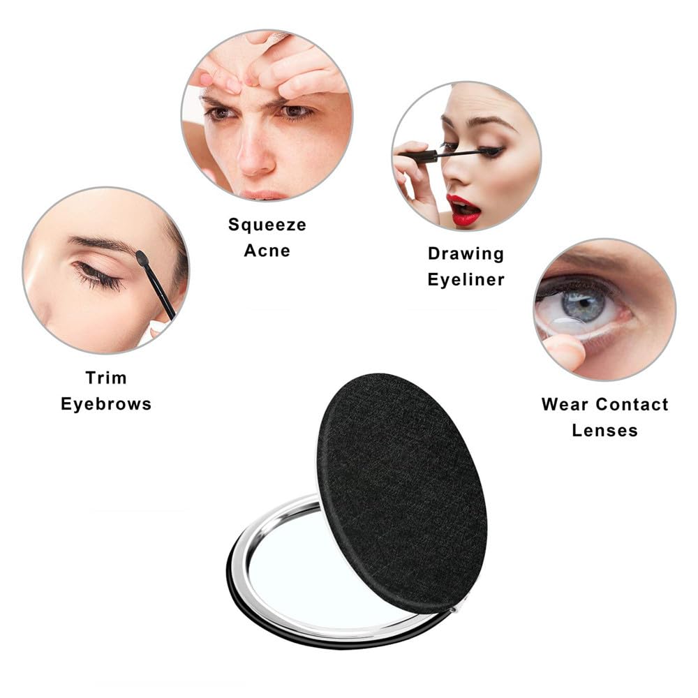 mpowtech Pocket Compact Mirror for Men and Women, Small Purse Mirror With Glitter, Portable Travel Makeup Mini 2-Sided 1x/2x Magnifying Folding