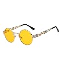 Retro Steampunk Style Round Vintage Yellow Lens Sunglasses Gold Metal Frame