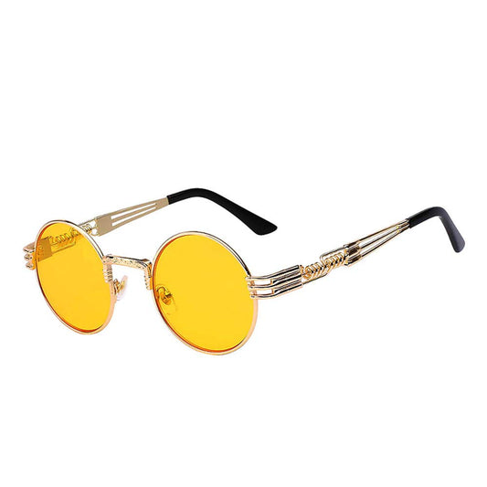 Retro Steampunk Style Round Vintage Yellow Lens Sunglasses Gold Metal Frame