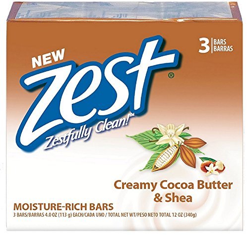 Zest Bath Bars, Cocoa Butter & Shea, 4 oz bars, 3 ea (Pack of 4)