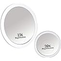 MIRRORVANA 20X & 15X Magnifying Mirror Set with 3 Suction Cups Each - Compact & Travel Ready Mirror for Makeup - Sizes: 6" and 4" Wide