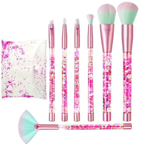 Hawetimher Makeup Brush Set Pink Glitter,Unicorn Foundation Sparkles Cute Fan Powder Blush Lip Highlight Eye shadow Eyebrow Makeup Brushes Set