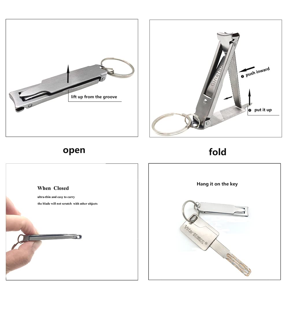Ginalaia Stainless Steel Portable Nail Cutter?German Keychain Nail Clipper with File for Man and Women, Ultra Thin Flat Fingernail Clipper Perfect Use