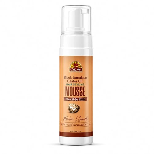 OKAY Black Jamaican Castor Oil Hair Styling Mousse 8 oz - Lightweight Curl Defining Foam for Volume, Frizz Control & Flexible Hold - Moisturizing