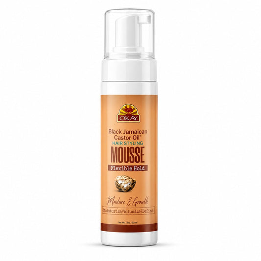 OKAY Black Jamaican Castor Oil Hair Styling Mousse 8 oz - Lightweight Curl Defining Foam for Volume, Frizz Control & Flexible Hold - Moisturizing