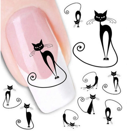 6 PCS Stylish Black Cat Image Art Sticker Decoration Charm Decals Polish Design Ornaments for Manicure Pedicure Nail Art for Women Girls Beauty & Personal Care Happyupcity