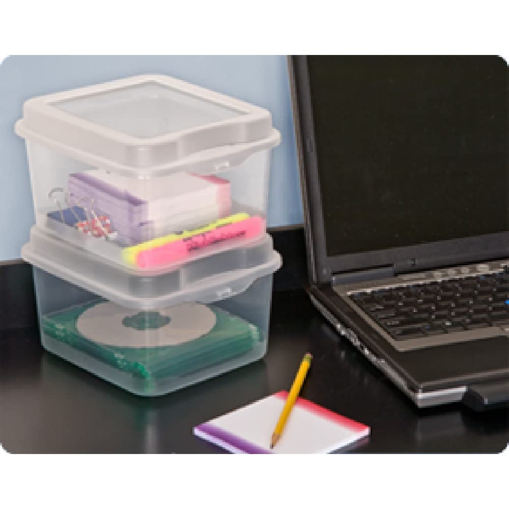 Sterilite FlipTop, Stackable Small Storage Bin with Hinging Lid, Plastic Container to Organize Desk at Home, Classroom, Office, Clear, 1-Pack