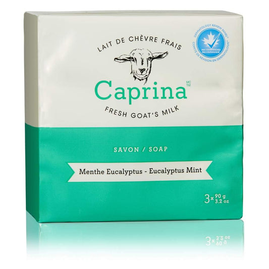 Caprina Fresh Goat’s Milk Bar Soap, EUCAPLYPTUS MINT, (3-Pack), 3.2 oz (90 g) Each, Gentle Daily Cleanser, Softening & Biodegradable Formula, No