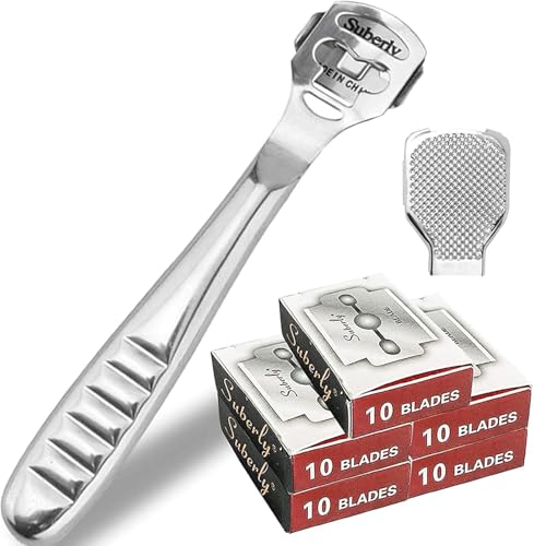 52 Pcs Callus Shaver Set,1 Stainless Steel Foot Razor with 50 Replacement Slices Blades and 1 Foot File Head Foot Care Tools,Foot Shaver Callus