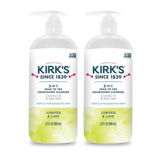Kirk's Juniper & Lime 3-in-1 Nourishing Cleanser, Shampoo Body Wash Bubble Bath, Coconut Oil and Aloe Vera, Vegan Non-GMO, 32 Fl Oz, Pack of 2 Beauty & Personal Care Kirk's