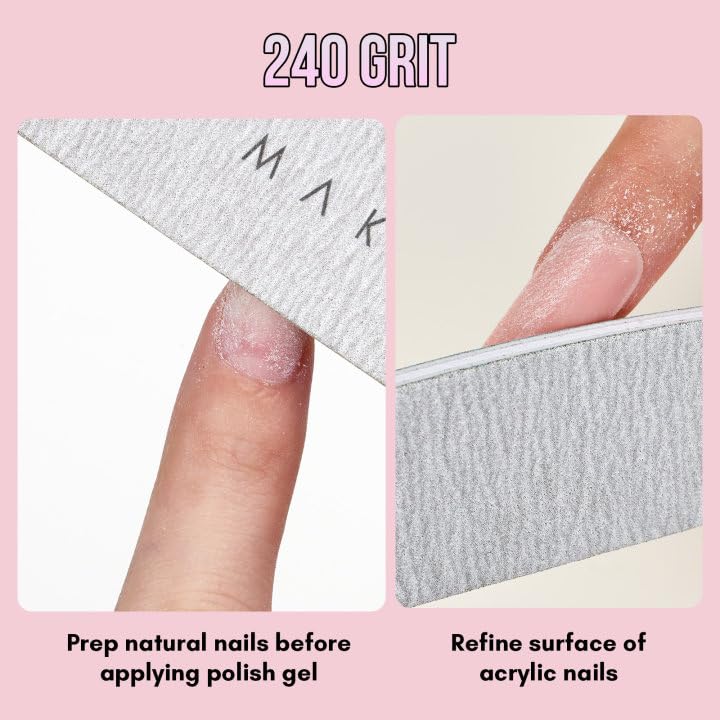 Makartt Nail File: 240/240 Grit Emery Boards for Nails, 10pcs Ultra-Fine Filer Kit for a Shiny Finish Zebra Doubled Sides Washable Manicure Pedicure