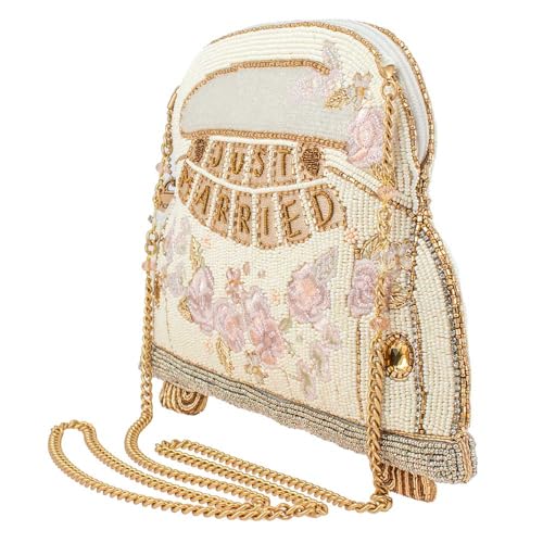 Mary Frances Just Married Beaded Crossbody Handbag Clutch Bridal Car Novelty Purse, Ivory