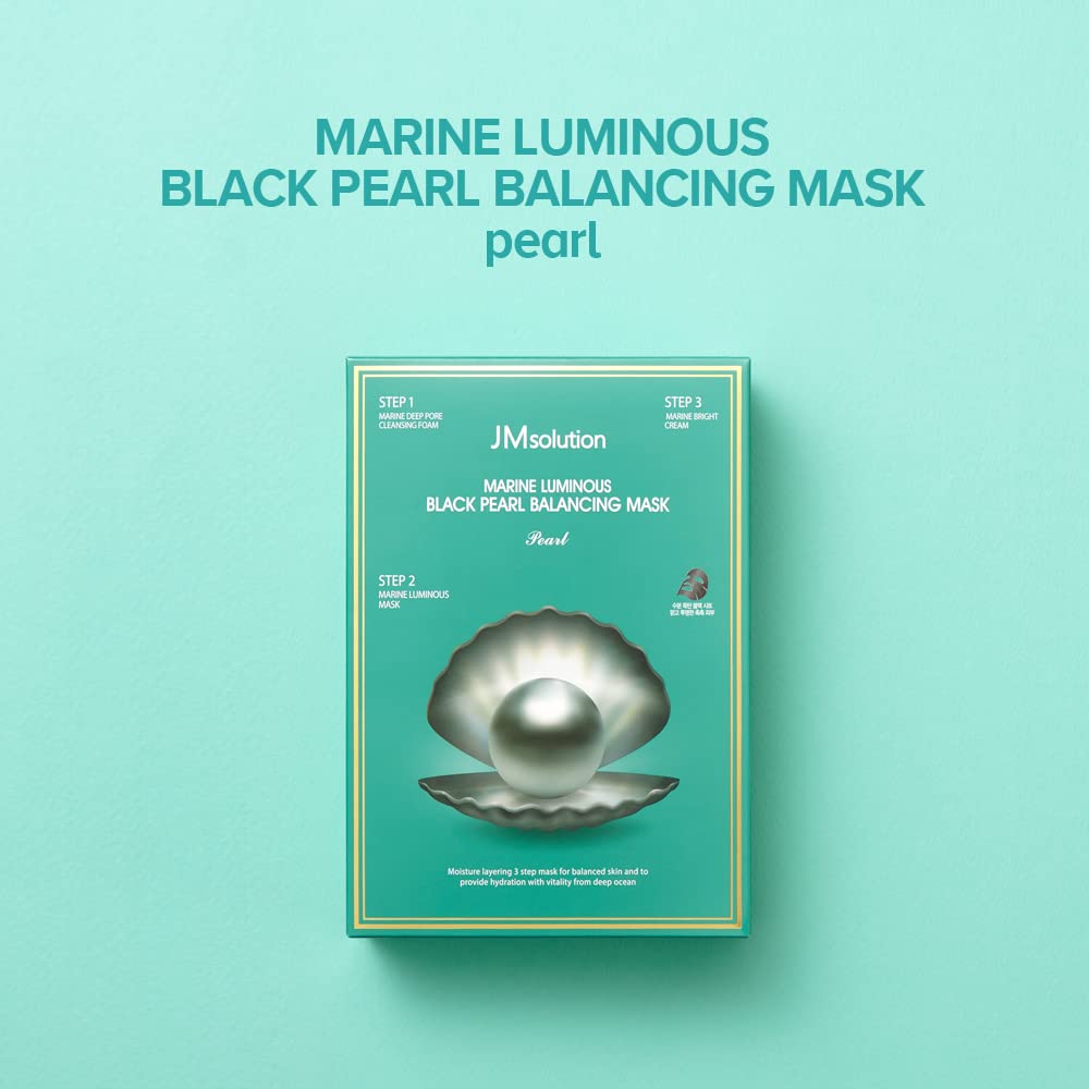 JMsolution Marine Luminous Black Pearl 3 Step Mask (10 Sets) | Bubble Cleanser + Black Sheet Mask + Finishing Cream | Oil & Moisture Balance Korean