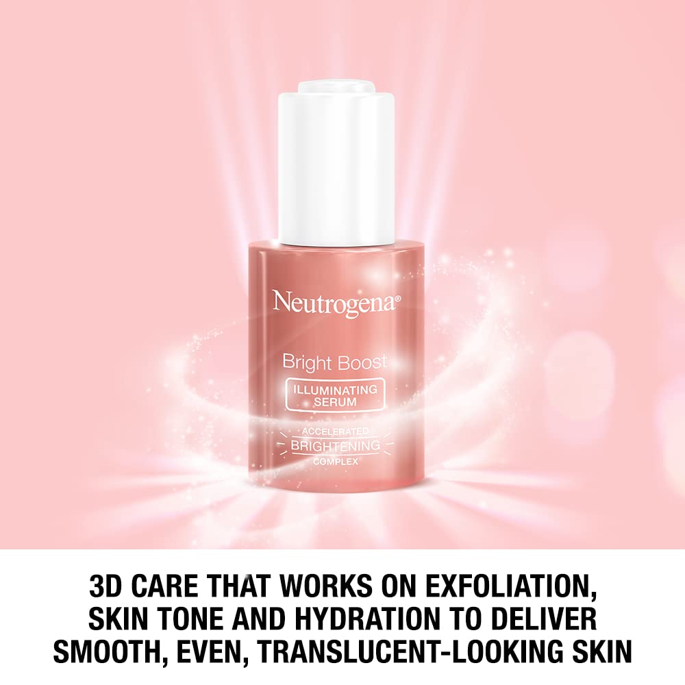 Neutrogena Bright Boost Illuminating Face Serum with Neoglucosamine & Turmeric Extract for Even Skin Tone, Resurfacing Serum for Face to Reduce Dark