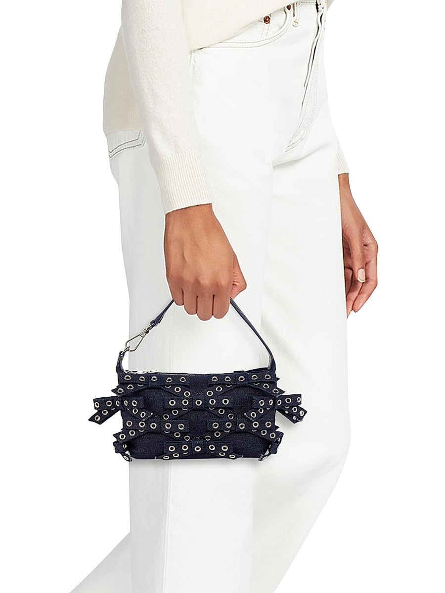 Ganni, Mini Butterfly Eyelet Denim Top Handle Pouch, Dark Navy