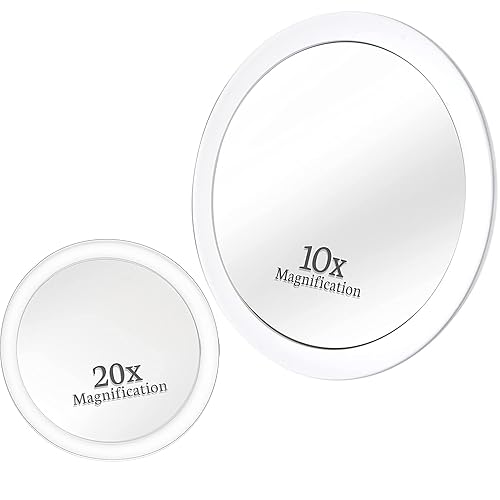 MIRRORVANA 20X & 10X Magnifying Mirror Set with 3 Suction Cups Each - Compact & Travel Ready Mirror for Makeup - Sizes: 6" and 4" Wide