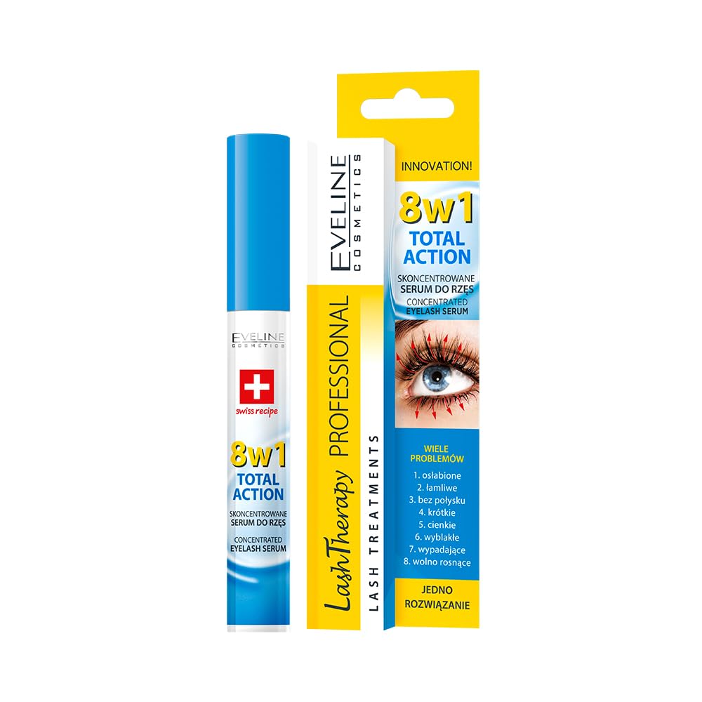 Eveline Cosmetics Multi-purpose Eyelash Serum Total Action 8 in 1, 0.33 Fluid Ounce
