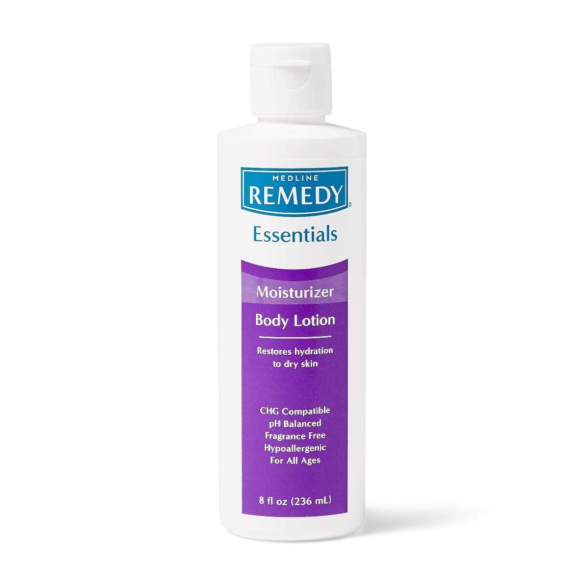 Medline Remedy Essentials Moisturizing Body Lotion, Unscented, 8-oz Flip-Top Bottle