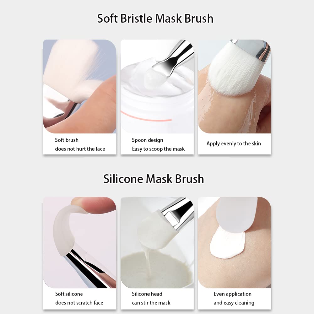 Face Mask Brush 2Pcs, Jrsoul He Face Mask Applicator Double-Ended, Suitable For Mud, Clay, Charcoal Mix Mask, Soft Makeup Beauty Brush Tool