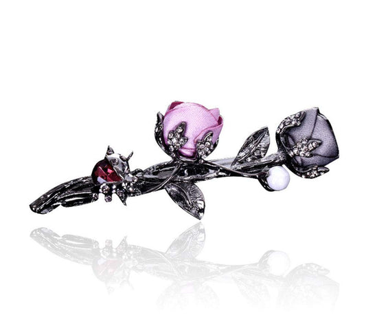 Elegant Rose Bridal Hair Clips Women Hair Accessories Brides Maids Headpiece Rose Flower Style Hair Pin Barrettes Spring Clip (Pink)