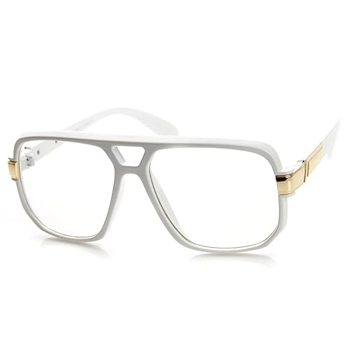 zeroUV Classic Square Frame Plastic Clear Lens Blue Light Aviator Glasses (White)