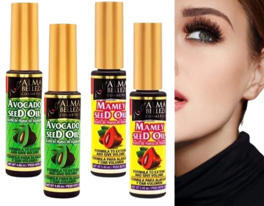 Rímel (Mascara for eye lashes) 2 Avocado & 2 Mamey Seed Oil (4 PACK) To extend & Give Volume Premium ALMA BELLEZA quality., Black