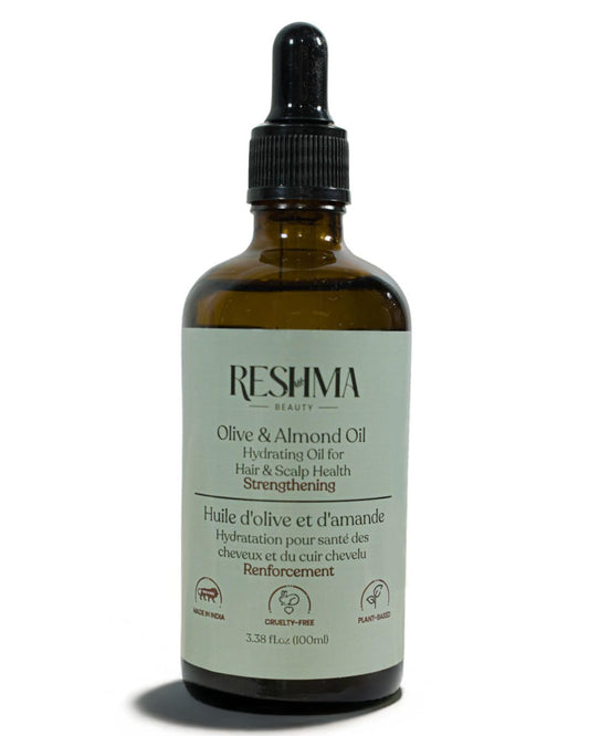 Reshma Beauty Olive & Almond Henna Infused Strengthening Oil with Glass Dropper - 100% Pure, Organic & Cold Pressed Multi-Purpose Hydrating Oil