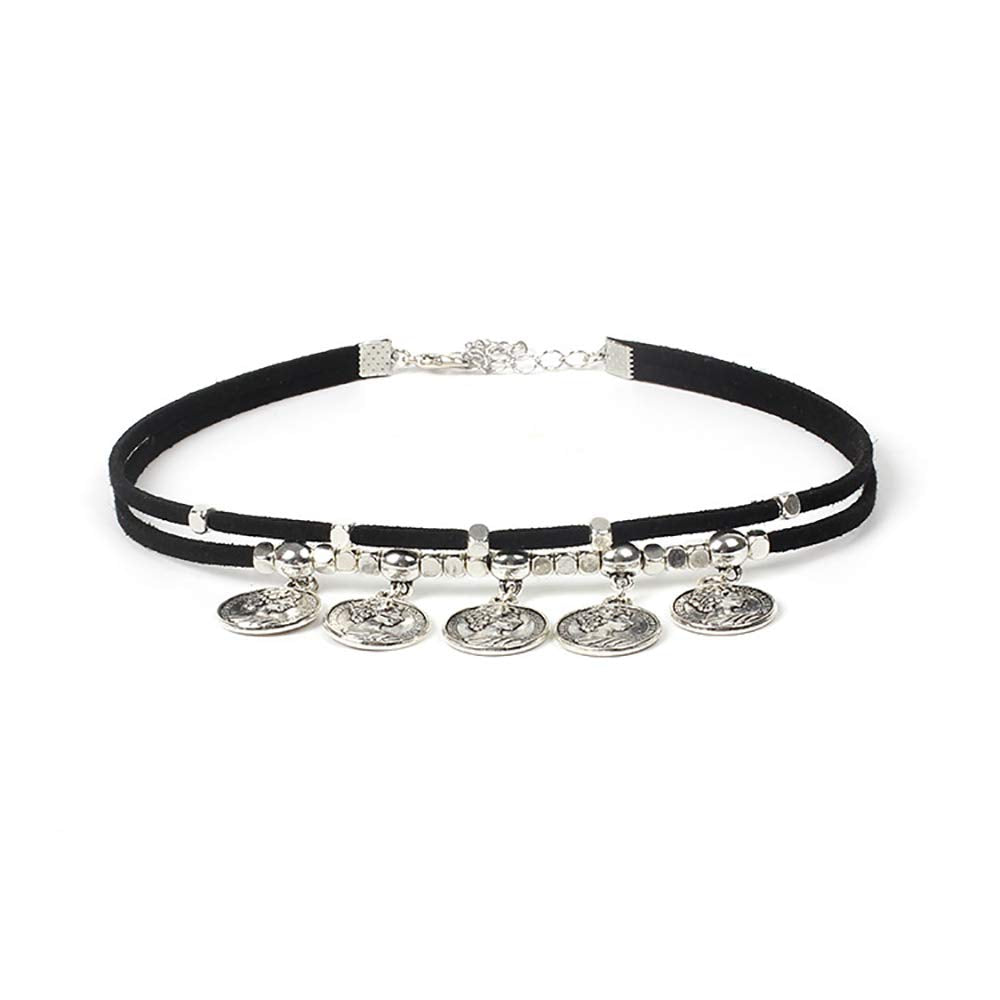 DoubleNine Boho Coin Choker Gypsy Gothic Necklace Suede Black Tribal Accessories for Women Girls