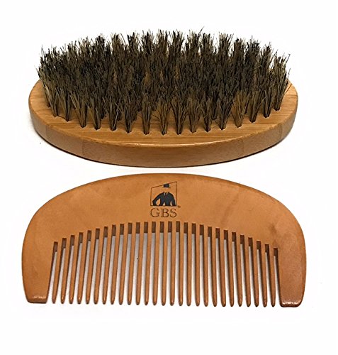 G.B.S Men's 100% Boar Bristle Beard Brush & Natural Wood Beard Comb Hair Mustache Shaving Brush Facial Hair Brush Portable and Travel Friendly Beauty and Personal Care G.B.S