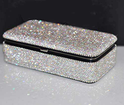 Bestbling Bling Crystal Leather Portable Travel Jewelry Box Organizer Display Storage Case for Rings Earrings Necklace (Silver)