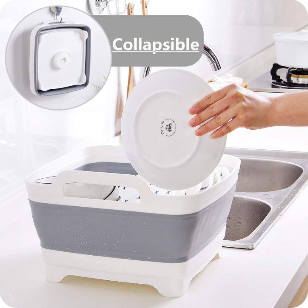 FOSJGO 2.4 Gal Collapsible Dish Basin with Drain Plug – Space-Saving Foldable Sink Tub for Camping, Dishwashing, Veggies & Beverages