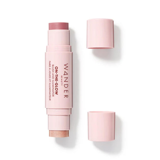 Wander Beauty On-the-Glow Blush and Illuminator - Dusk/Nude Glow - 7-in-1 Hydrating Cream Blush & Highlighting Stick - Stick Blush for Cheeks, Lip