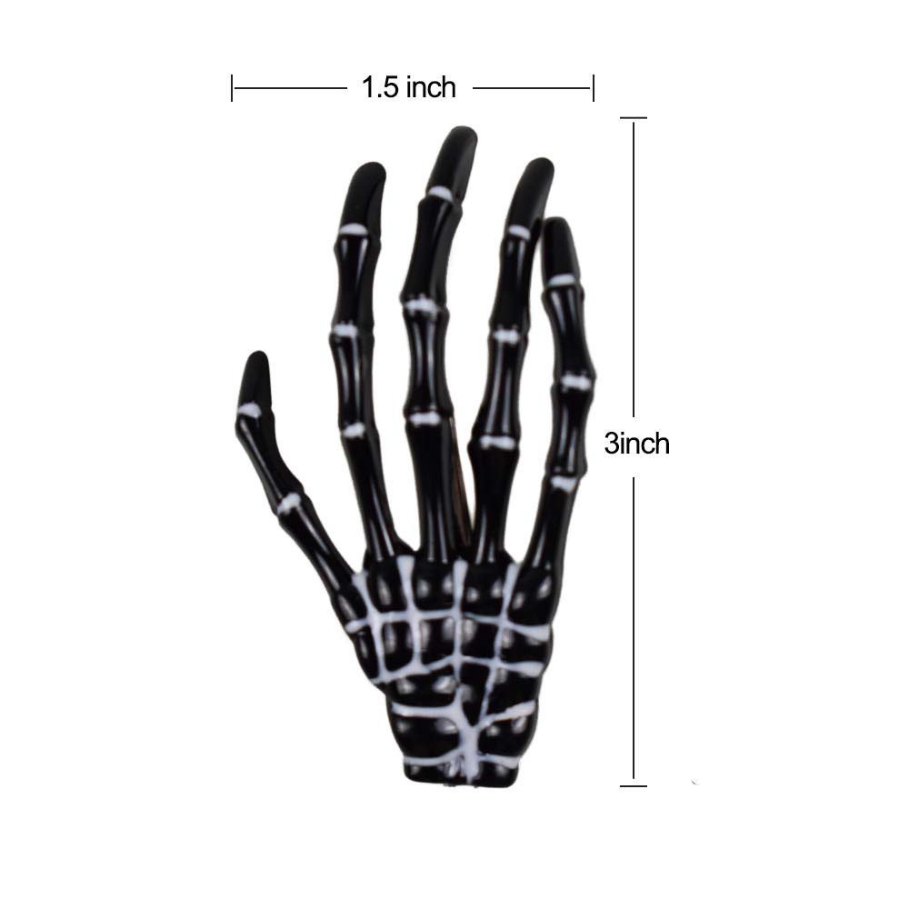 Halloween Skeleton Hands Bone Hair Clips - White and Black (2 Pairs), Punk Rock Horror Hair Clip for Women Girls Hair Accessories