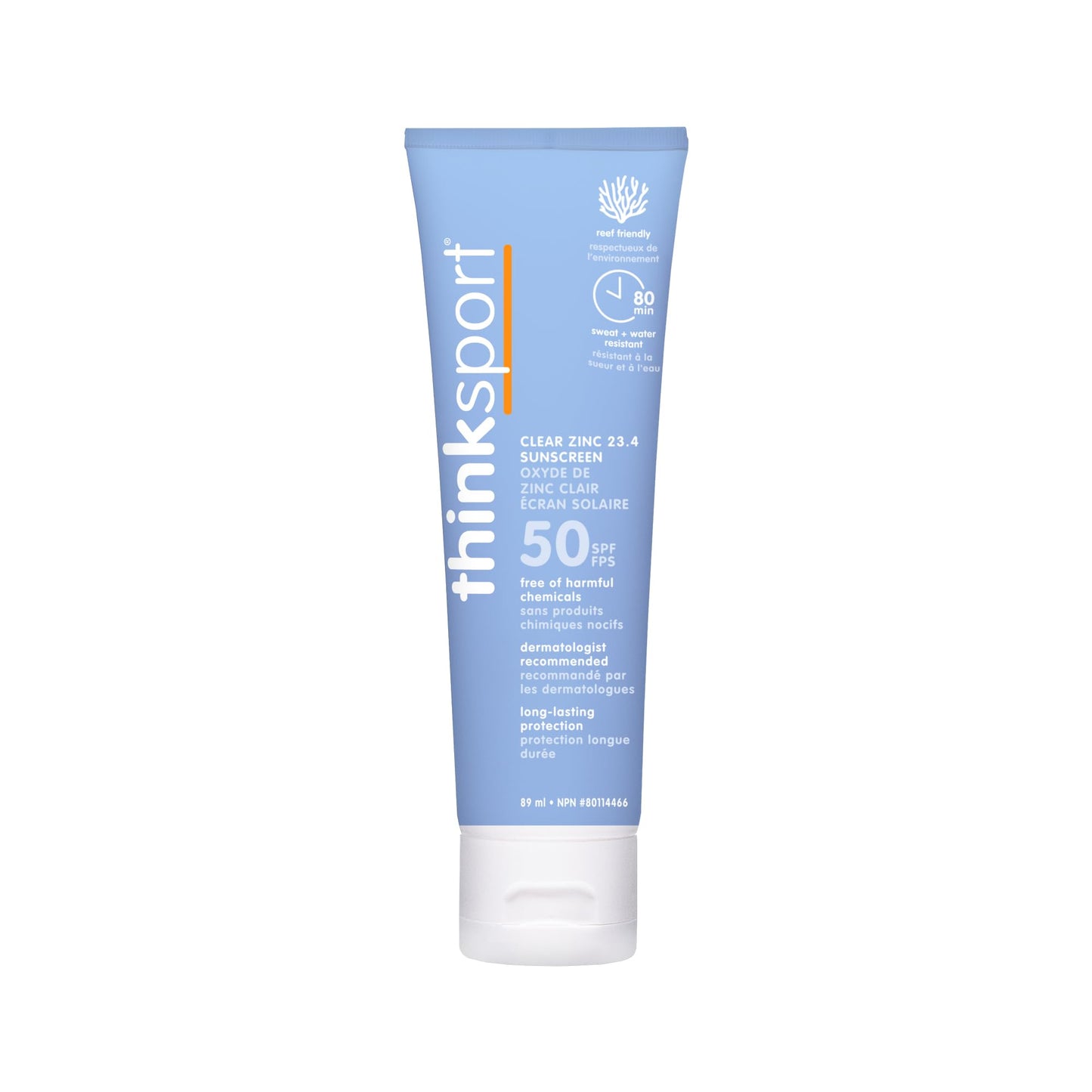 Thinksport SPF 50+ Mineral Sunscreen with Clear Zinc Oxide, 3 Fl Oz - Safe, Natural, Water Resistant, Broad Spectrum UVA/UVB Sun Screen for Sun
