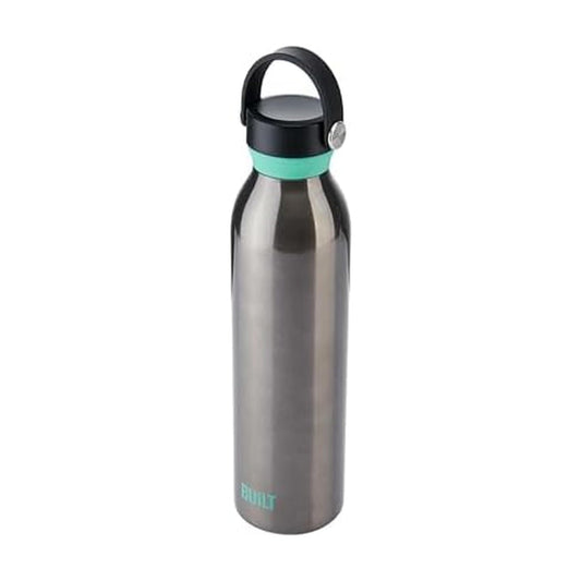 BUILT 24 fl oz Double-Walled Stainless Steel Standard Mouth Cascade Bottle, Threaded Handle Lid Spill-resistant Travel Cup with Rubber Grip Keep