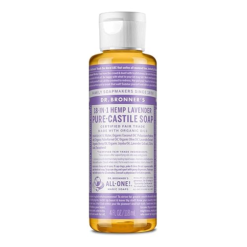 Dr. Bronner's - Pure-Castile Liquid Soap (Lavender, 4 ounce) - Made with Organic Oils, 18-in-1 Uses: Face, Body, Hair, Laundry, Pets and Dishes