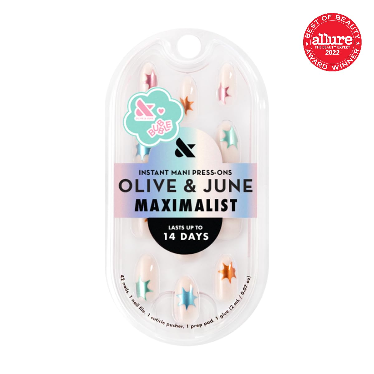 Olive & June Maximalist Press-On Nails, Chrome Burst, Medium, Almond Beauty and Personal Care Olive & June