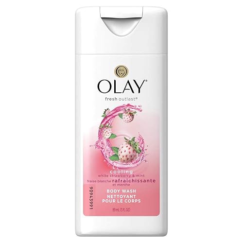 Olay Fresh Outlast Cooling White Strawberry & Mint Body Wash, Hydrating, 3 Fl Oz (89 Ml); Travel Size