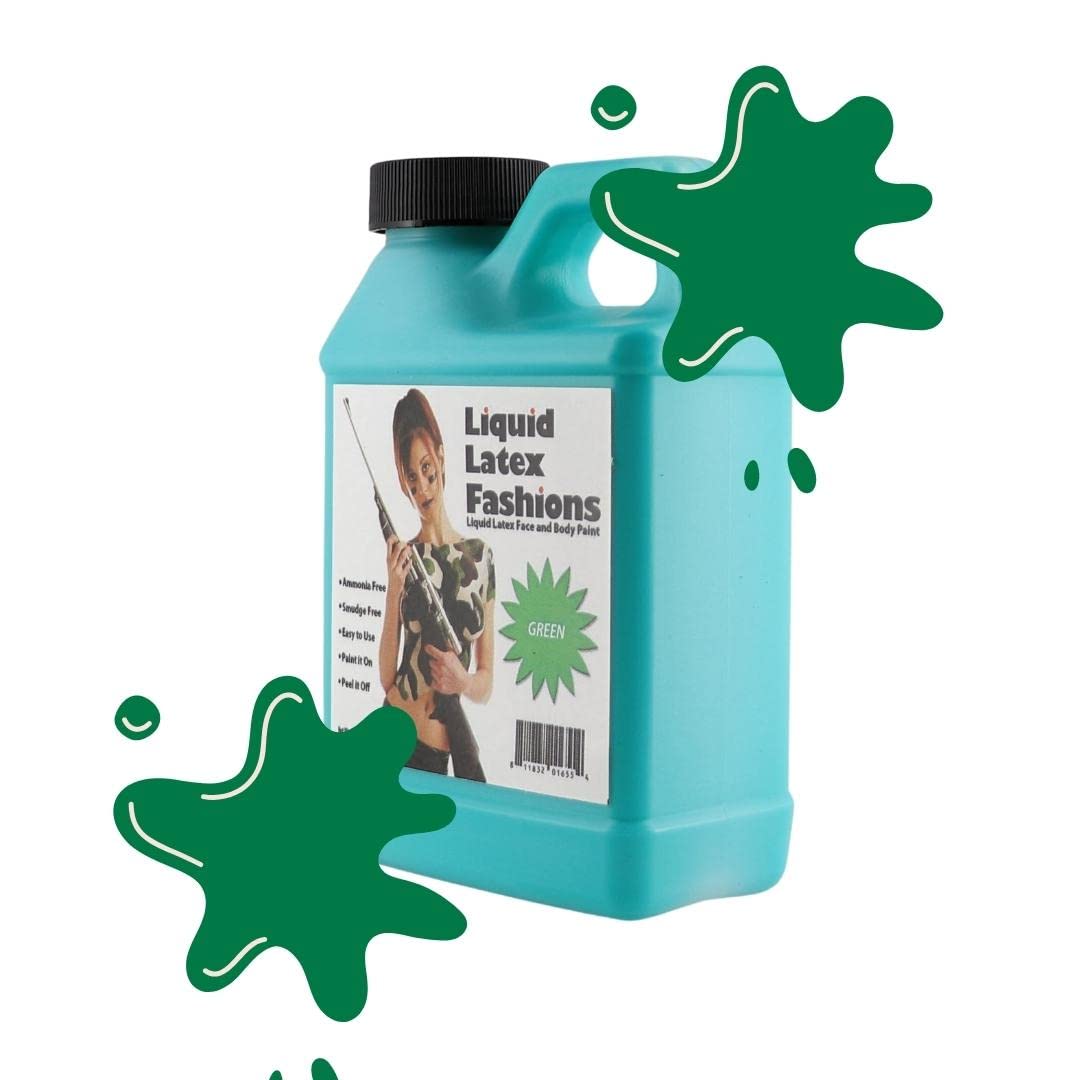 Liquid Latex Fashions - Ammonia Free Halloween Green Body and Face Paint for Adults and Kids, Ideal for Artwork, School Plays, Cosplays and Concerts