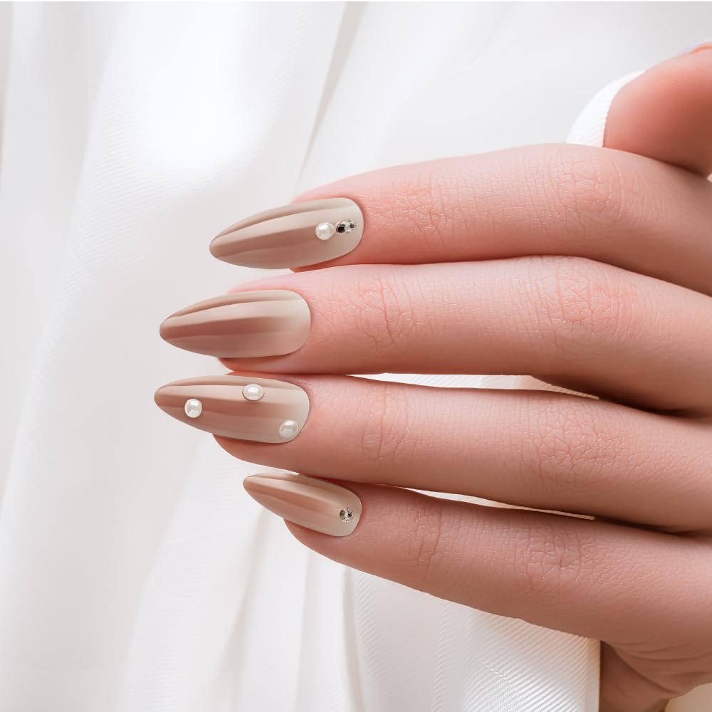 KISS False Nails Kit, Bare but Better Ready to Wear Sculpted Nails, Stick and Glue Included, Long Length, Almond Shape with Pearl Rhinestones Beauty & Personal Care KISS