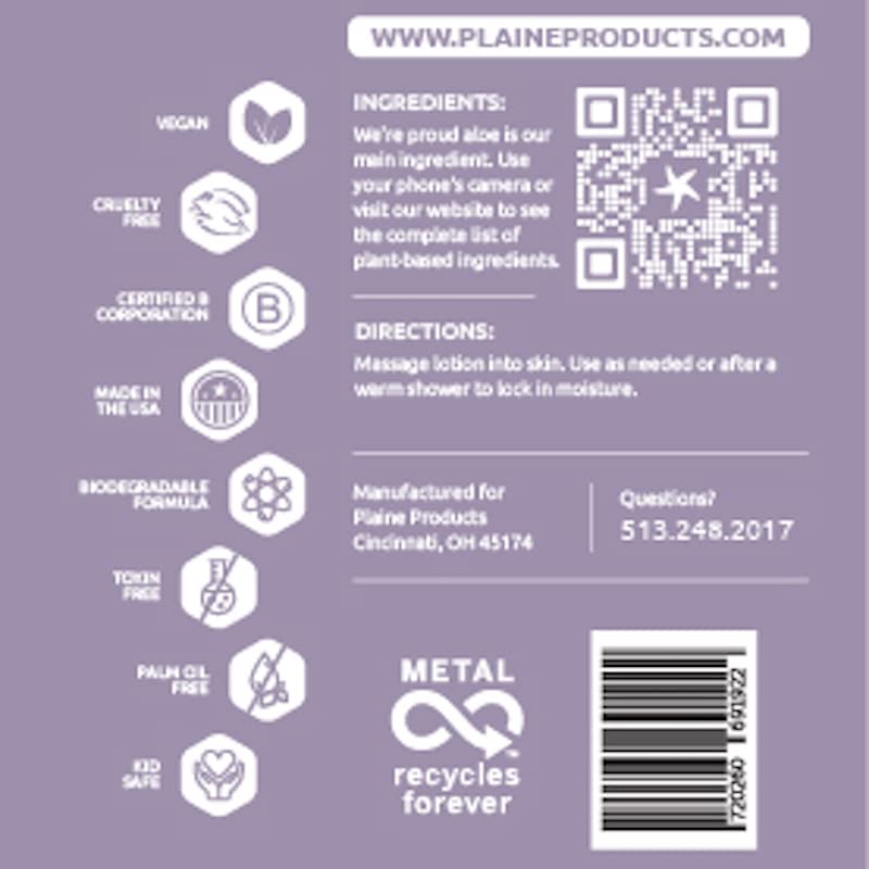 Plaine Products Eco-Friendly Body Lotion: Citrus Lavender, 16 oz (Refillable Aluminum Bottle with Pump)