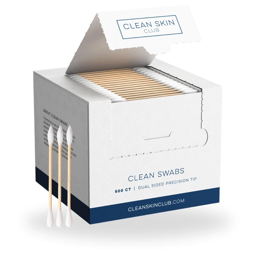 Clean Skin Club Clean Swabs | 500CT | One Pointed Tip | Biodegradable + Organic Cotton & Bamboo | Makeup & Nail Polish Touch-ups | Chlorine-Free Beauty and Personal Care CLEAN SKIN CLUB