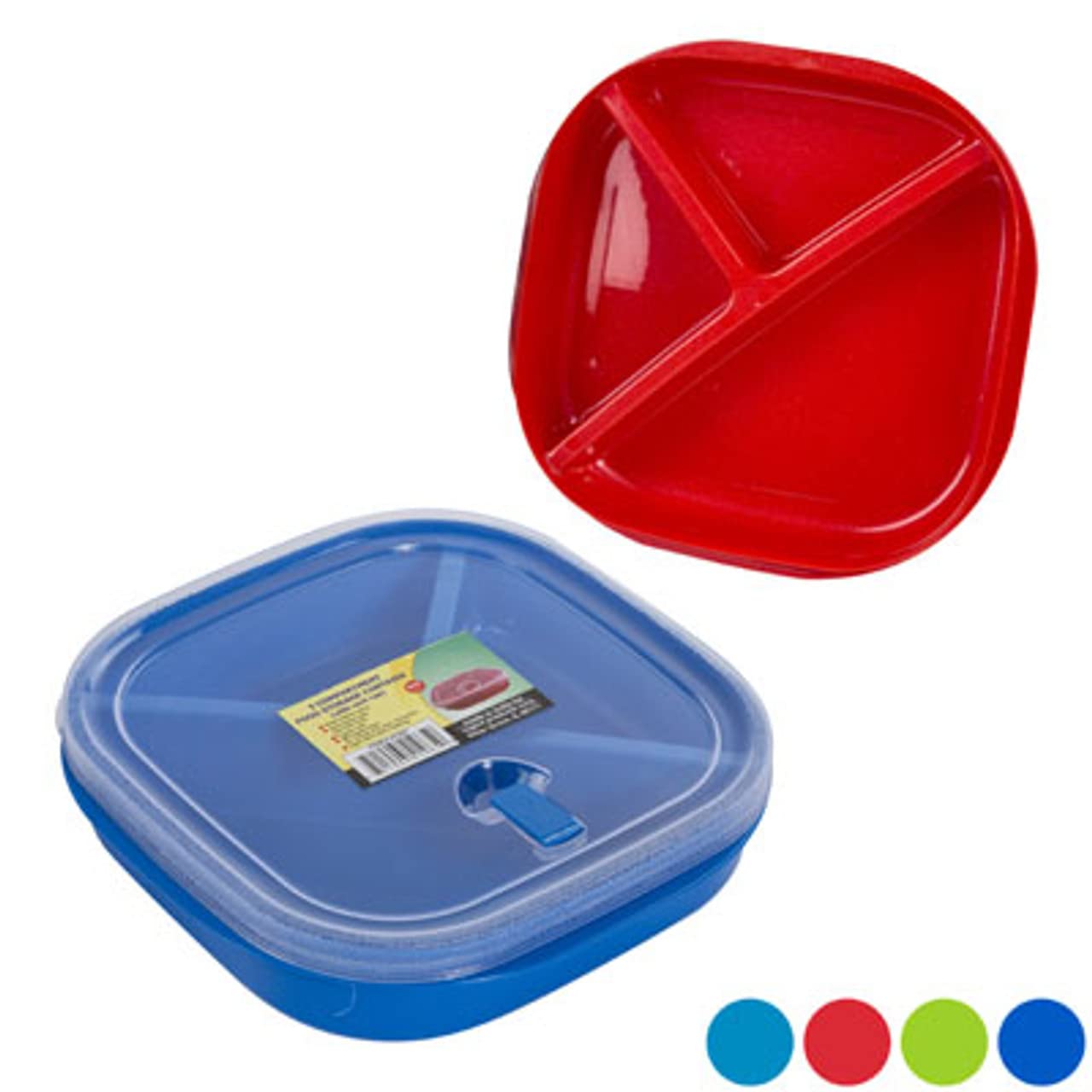 Set of 4 - Microwave Food Storage Containers, Meal Prep Box, Bento Boxes - 3 Section/Compartment Divided Plates w/Vented Lid BPA Free